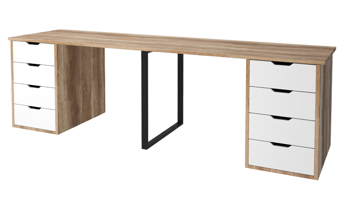 Стол Дуэт 2200 мм (две тумбы) дуб каньон+белый. Опора черная. Столешница 22 мм