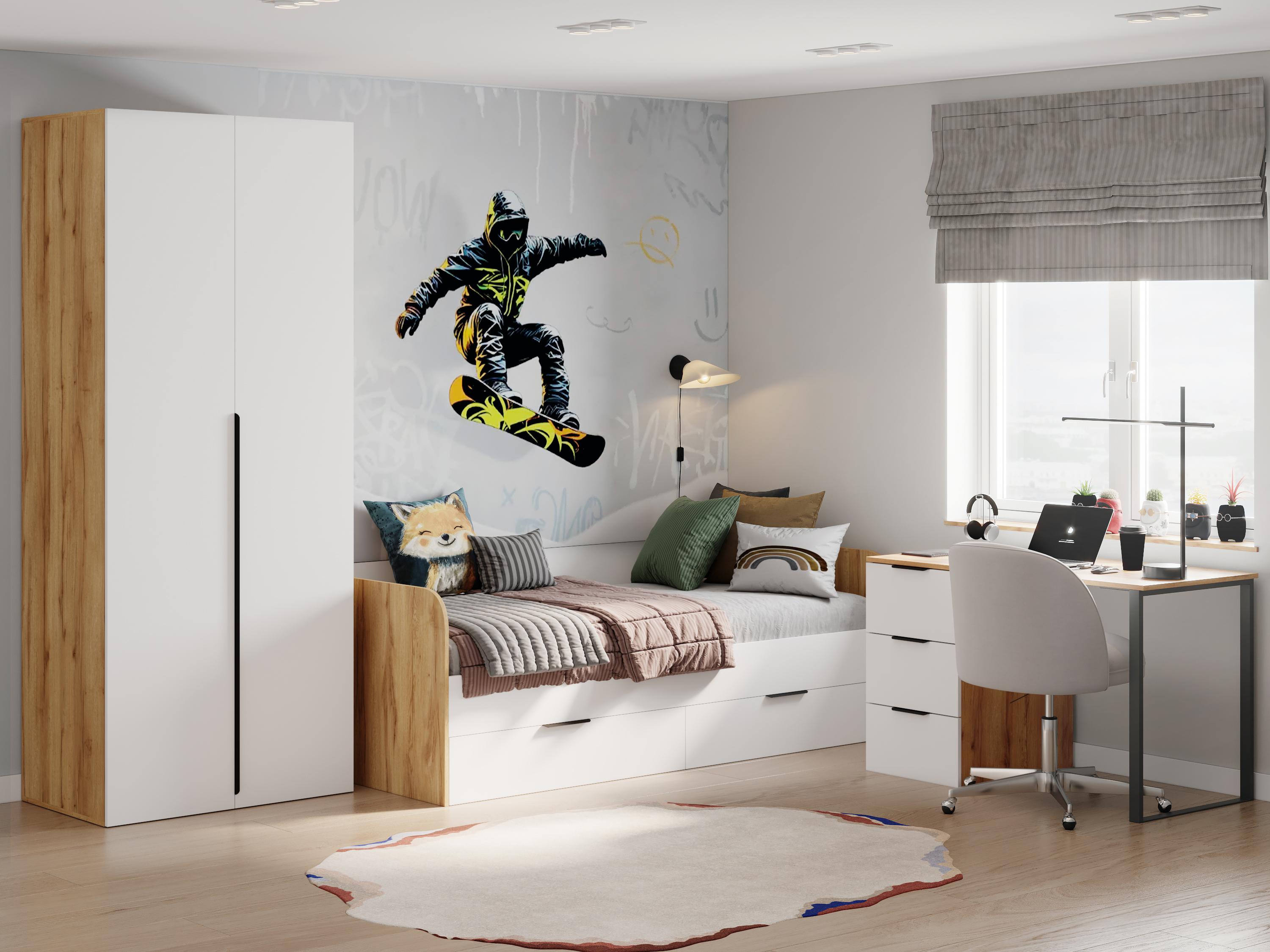 Комплект мебели Брайт Золотистый: стол 1200 мм + кровать 200х90 + шкаф