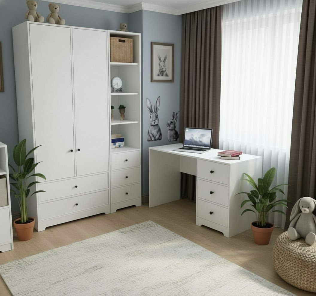 Комплект коллекции Норд: стол + шкаф гардеробный + стеллаж