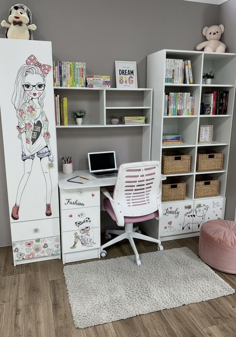 Комплект мебели коллекции Анита: стол + стеллаж + пенал