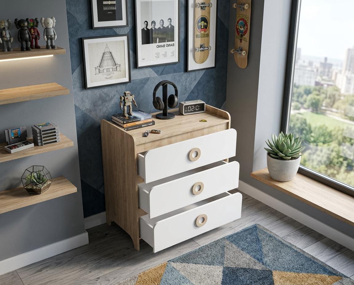 Комод коллекции Юниор (дуб сонома + белый)