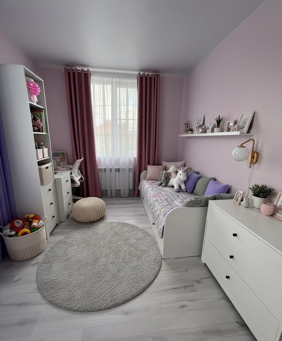 Комплект коллекции Норд: кровать + комод + стол + стеллаж 