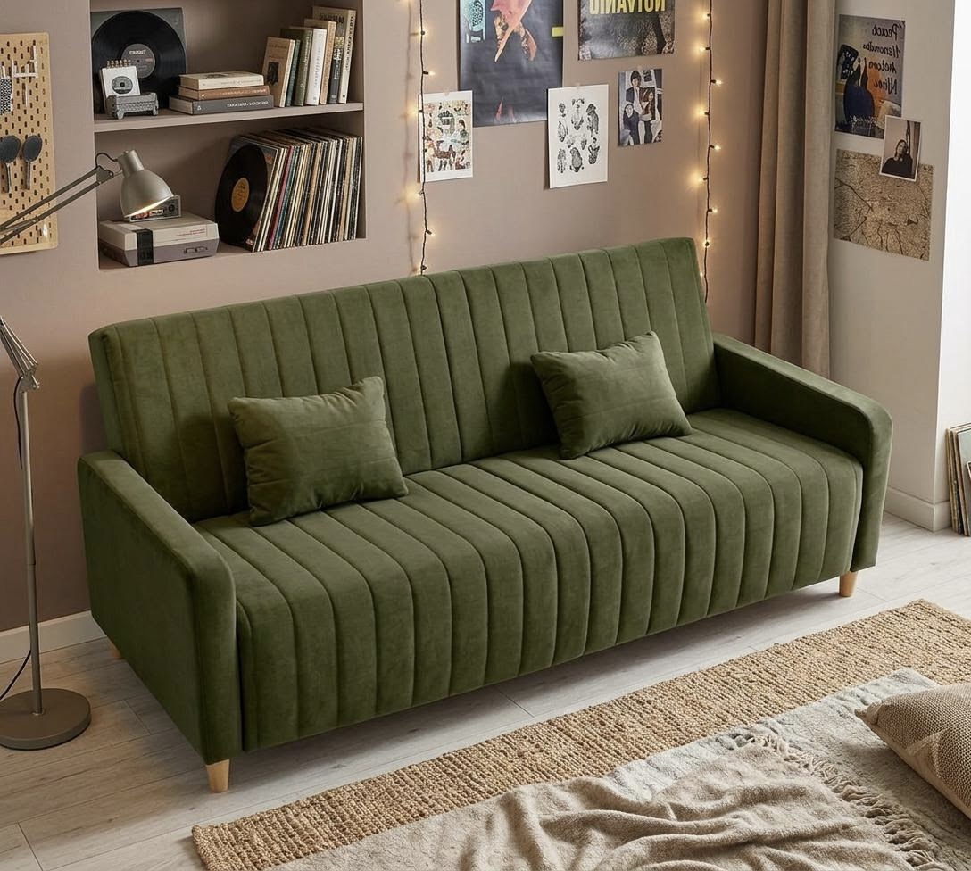 Диван раскладной Сэнд 120х190 с ящиком (велюр Олива)