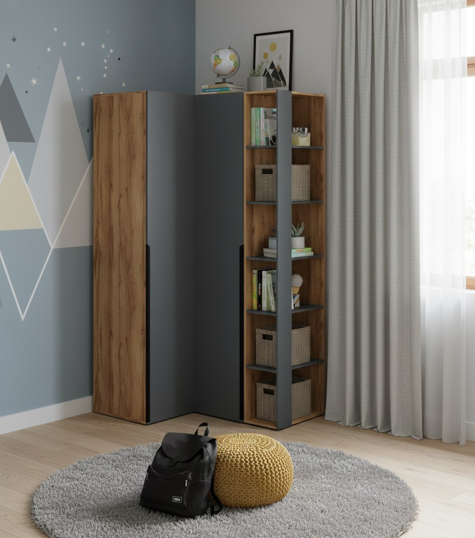 Угловой шкаф + пенал + приставка торцевая коллекции Брайт Графит 