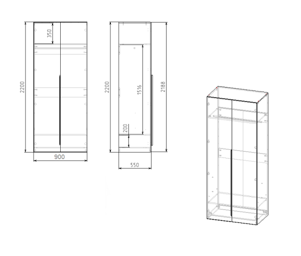 Шкаф 2-х дверный коллекции Брайт Золотистый  от Династия Kids