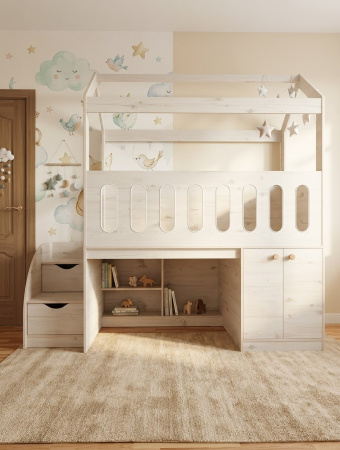 Кровать-чердак 160х80 Теремок (цвет белый) от Династия Kids