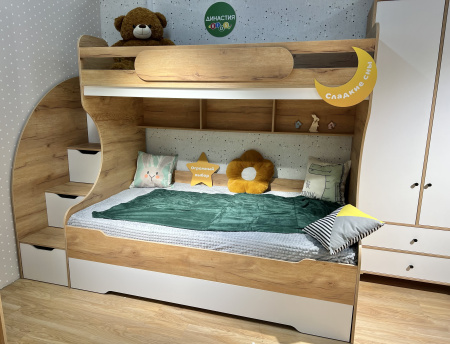 Кровать БИГ 200х120 (дуб золотистый + белый)  от Династия Kids