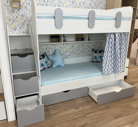 Двухъярусная кровать Фортуна (серебро+белый) 180*80 от Династия Kids