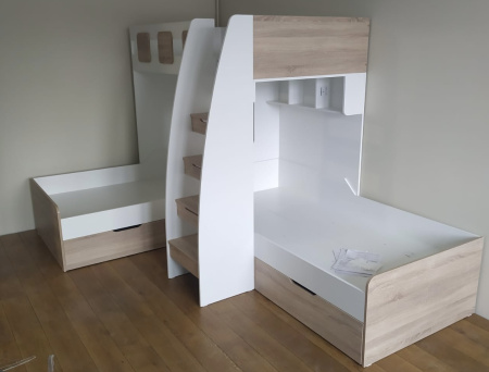 Трехъярусная кровать Династия 190х90 (дуб сонома+белый) 