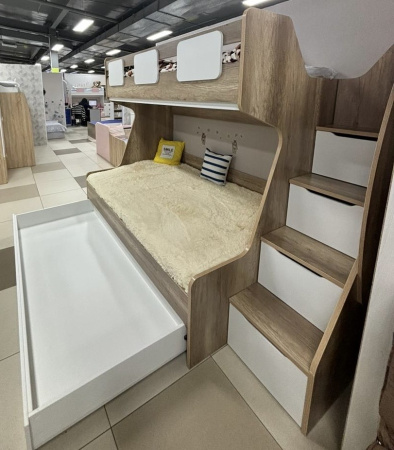 Кровать МЕГА ПРЕМИУМ 120х200 (корпус белый + фасады дуб каньон)