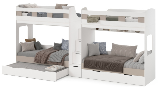 Кровать Квартет + кровать Дабл (велюр + белый) 190х90