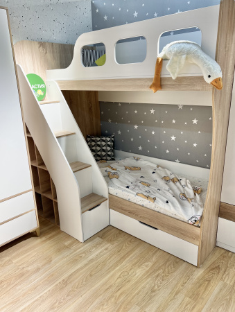 Кровать 2-х ярусная Умка-4 (дуб сонома+белый) 190х80  от Династия Kids