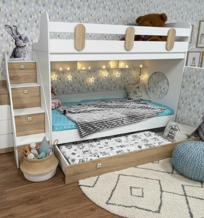 Кровать Фортуна-3 (корпус дуб сонома + фасады белые) 190х80 от Династия Kids