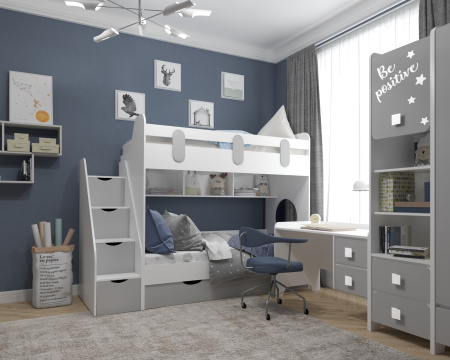 Шкаф Юниор-2 (серебро+белый) от Династия Kids