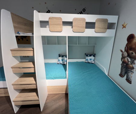 Кровать 3-х ярусная Династия (белый+дуб каньон)