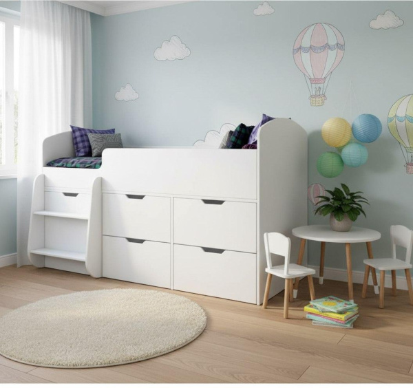 Кровать-чердак Малыш-7 (цвет белый) 160х80  от Династия Kids