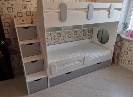 Двухъярусная кровать Фортуна (серебро + белый) 180х80 от Династия Kids