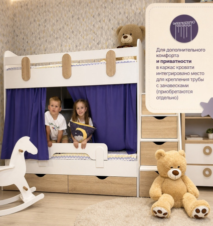 Кровать 2-х ярусная Фортуна 180х80 (дуб золотистый + белый) от Династия Kids