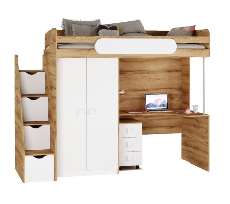 Кровать-чердак Колледж-2 (велюр + белый) 200х90  от Династия Kids