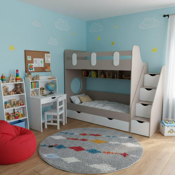 2-х ярусная кровать Фортуна (велюр + белый) 180*80 от Династия Kids