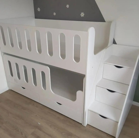 Кровать Близняшки 180х80 (гаскон пайн) + лестница-комод от Династия Kids
