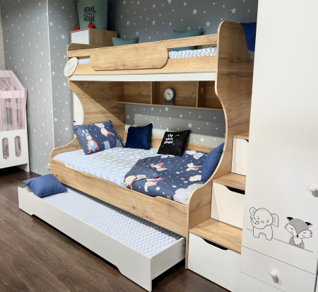 Кровать БИГ 200х120 (дуб золотистый + белый)  от Династия Kids