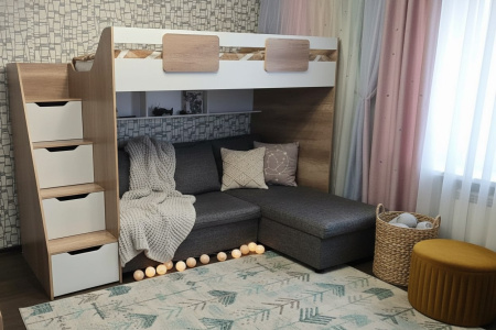 Кровать-чердак 200х90 коллекции Лайт Лофт (дуб каньон + белый) от Династия Kids