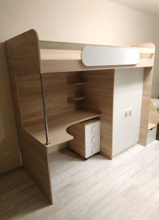 Кровать-чердак Колледж-2 дуб сонома+белый 80х200  от Династия Kids