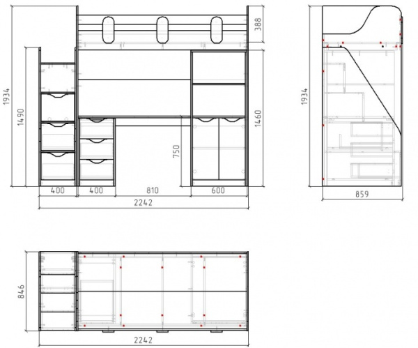Комплект: Кровать-чердак Уют 180х80 цвет: белый (правый/левый) от Династия Kids