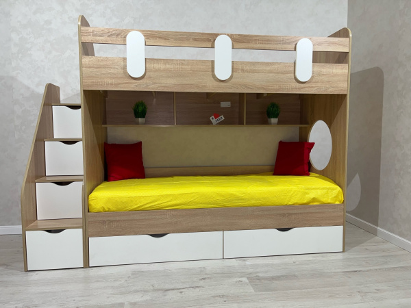 Кровать 2-х ярусная Фортуна (дуб сонома + белый)  от Династия Kids