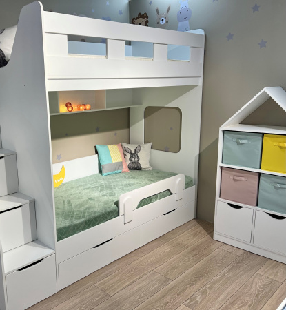 Кровать 2-х ярусная Твинс 190х90 (дуб золотистый + белый) от Династия Kids