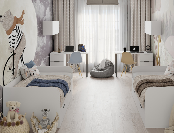 Комплект для 2 детей коллекции Брайт: кровать 200х90 (2 шт) + стол (2 шт) + полка (2 шт)