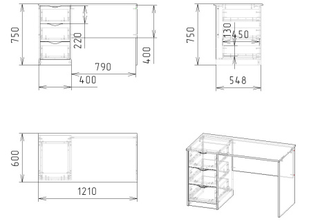 Стол Уют-2 (цвет белый) ширина 121 см от Династия Kids