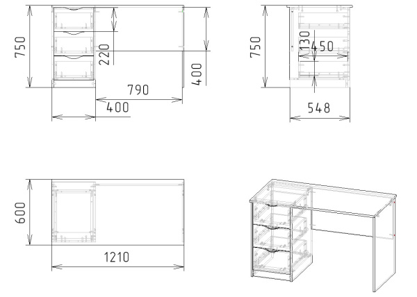 Стол Уют-2 (цвет белый) ширина 121 см от Династия Kids