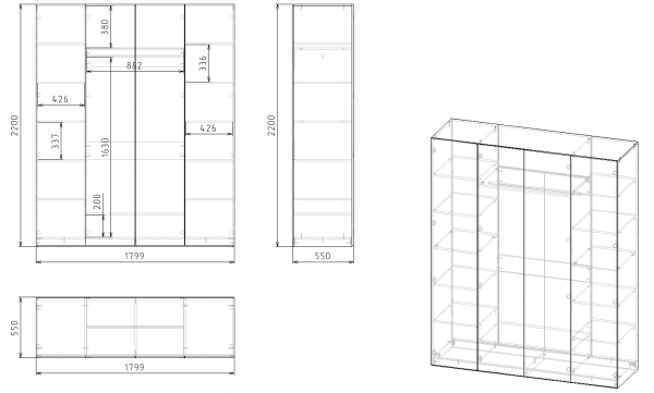 Шкаф 4-х дверный коллекции Брайт от Династия Kids