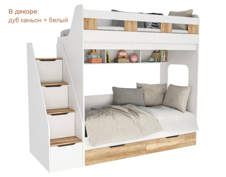 Двухъярусная кровать Твинс 190х90 (дуб сонома + белый) от Династия Kids