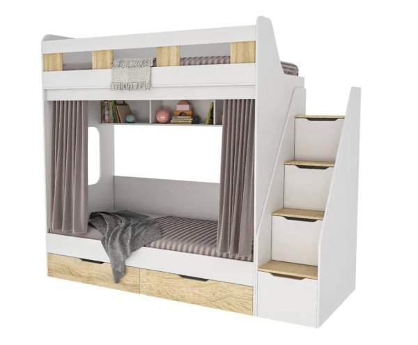 Двухъярусная кровать Твинс 190х90 (дуб сонома + белый) от Династия Kids