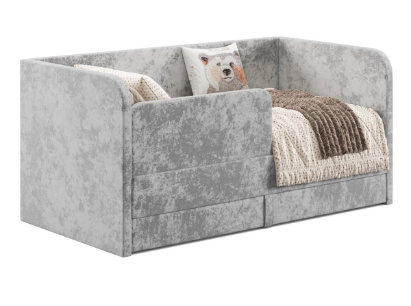 Мягкая кровать Nepos 160х80 с бортиком и ящиком. Велюр Краш 39 (серый)