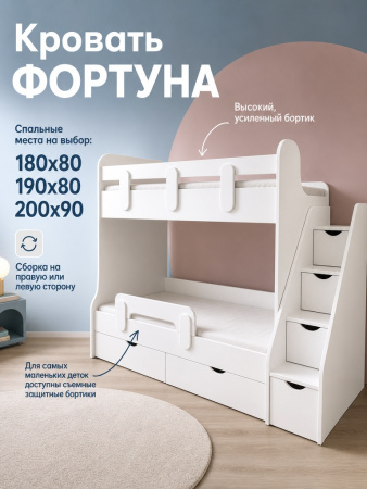 Кровать 2-х ярусная Фортуна 180х80 (дуб золотистый + белый) от Династия Kids