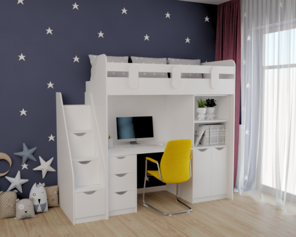 Комплект: Кровать-чердак Уют 180х80 цвет: белый (правый/левый) от Династия Kids