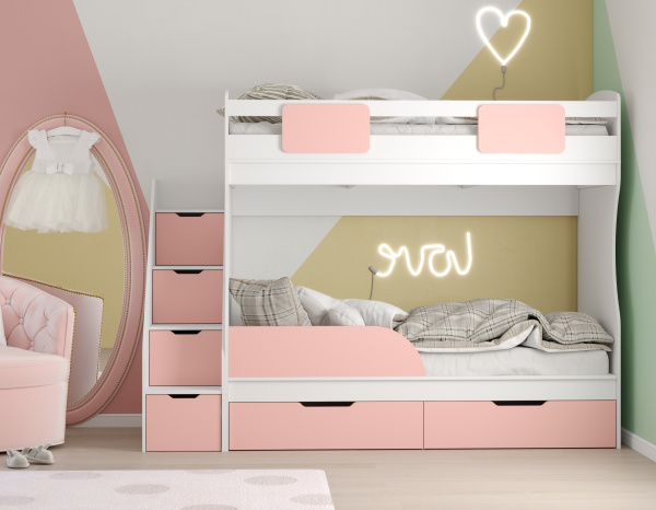 Кровать двухъярусная Дуэт 180х80 с бортиком (айскрим + белый)