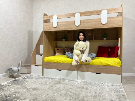 Кровать 2-х ярусная Фортуна (дуб сонома + белый)  от Династия Kids