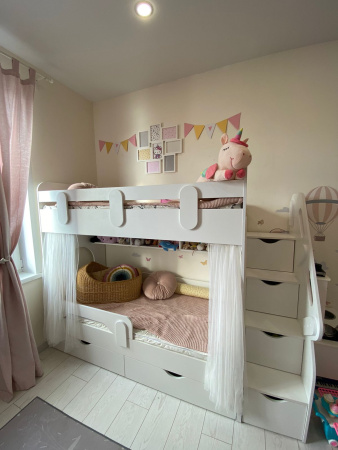 Кровать 2-х ярусная Фортуна (дуб сонома + белый)  от Династия Kids