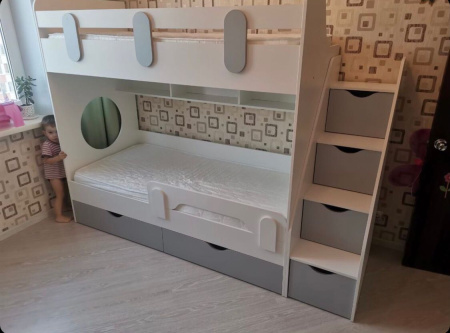 Двухъярусная кровать Фортуна (серебро+белый) 180*80 от Династия Kids