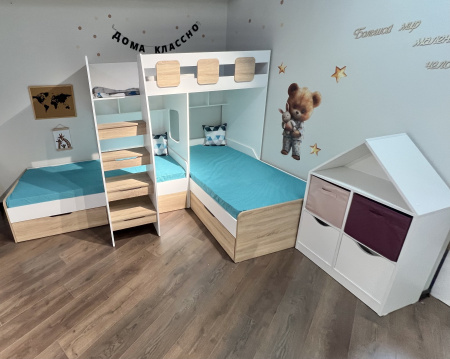 Кровать 3-х ярусная Династия (белый+дуб каньон)