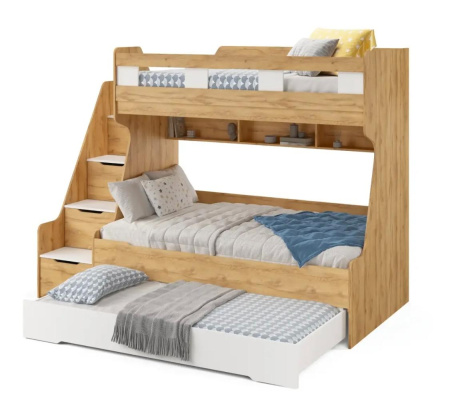 Кровать РУМ 120х200 (корпус дуб золотистый + фасады белые)