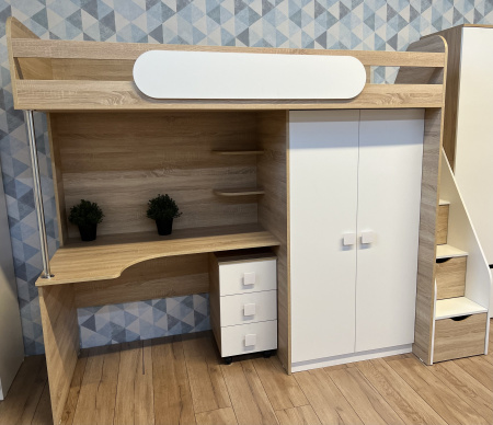 Кровать-чердак 90х200 Колледж-2 (дуб сонома + белый) от Династия Kids