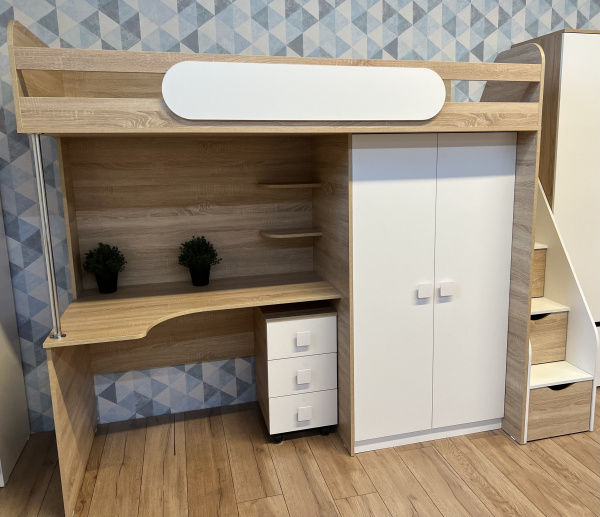 Кровать-чердак 90х200 Колледж-2 (дуб сонома + белый) от Династия Kids