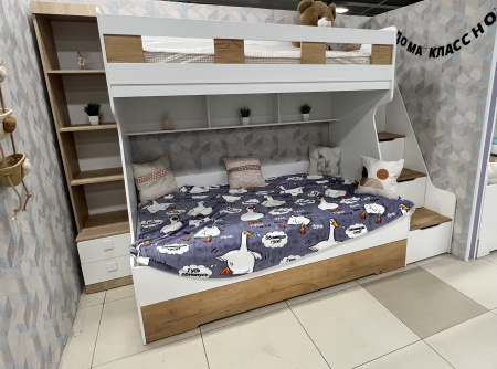 Кровать РУМ 120х200 с доп.спальным местом (корпус велюр + фасады белые)