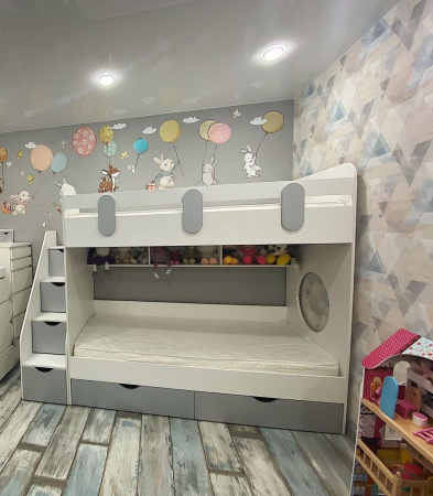 Двухъярусная кровать Фортуна (серебро+белый) 180*80 от Династия Kids